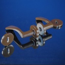 Door handle in brown coated stainless steel with key rosettes