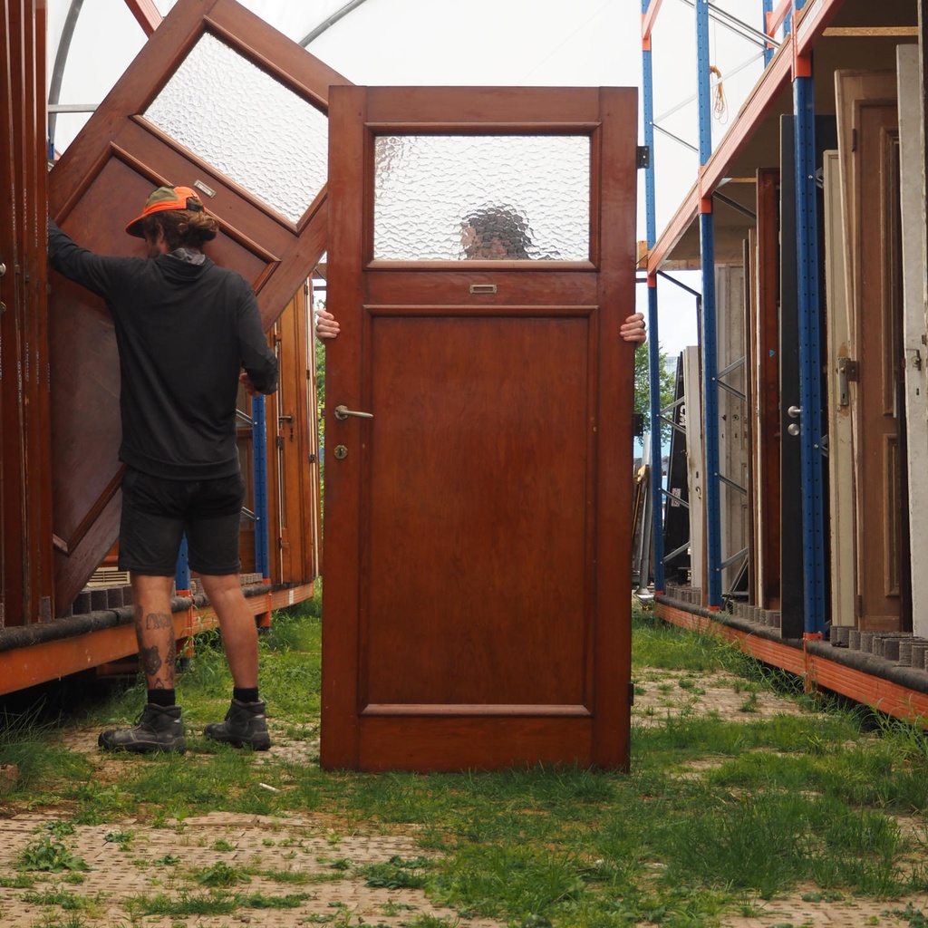 Wooden door with hammered glass panel (H. 205 cm x W. 91 cm) -