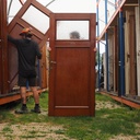 Wooden door with hammered glass panel (H. 205 cm x W. 91 cm) -