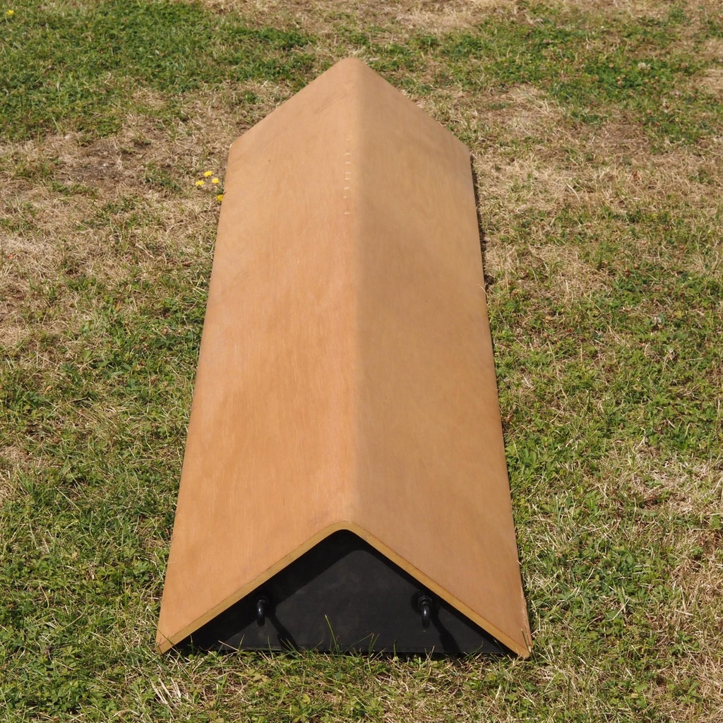 Ceiling module in varnished oak plywood by Christophe Gevers from the Générale de Banque (L. 197 cm)