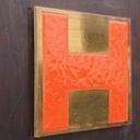 Small door with door handle and signage by Jules Wabbes from the Générale de Banque (59,5 cm x 80 cm)