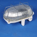 Caged wall/ceiling light with bakelite base and textured glass diffuser by L'ébènoïd - Steel cage