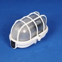 Caged wall/ceiling light with bakelite base and textured glass diffuser by Hublot