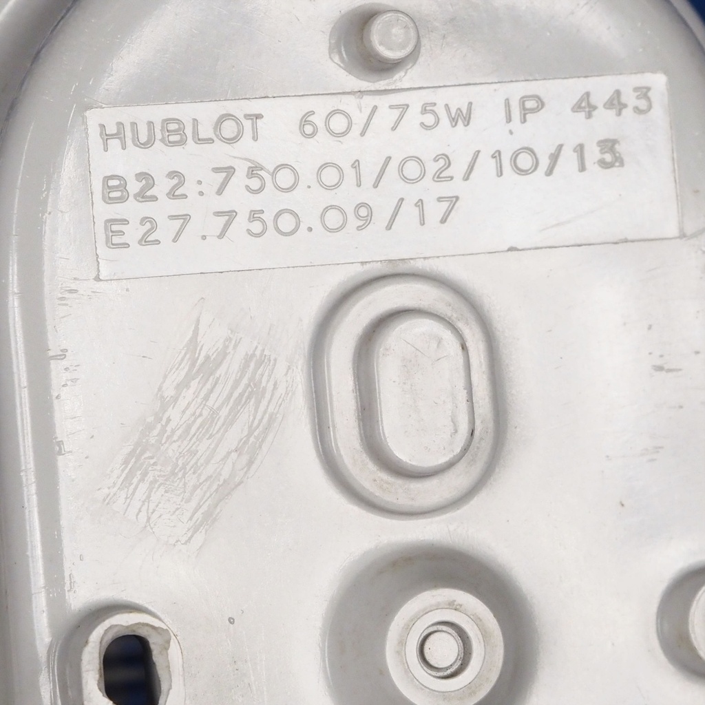 Caged wall/ceiling light with bakelite base and textured glass diffuser by Hublot