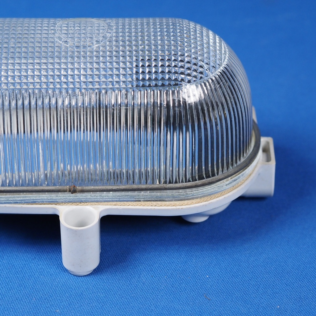 Wall/ceiling light with bakelite base and waffled glass diffuser