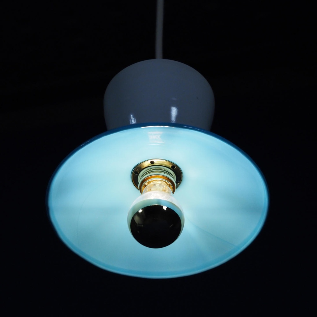 Hanging light 'Clea' in opaline glass - Sky blue/White