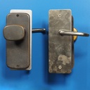 Double door handle in chrome brass and sand-cast bronze by Jules Wabbes from the Générale de Banque - Swivel (Right with visible screw holes)