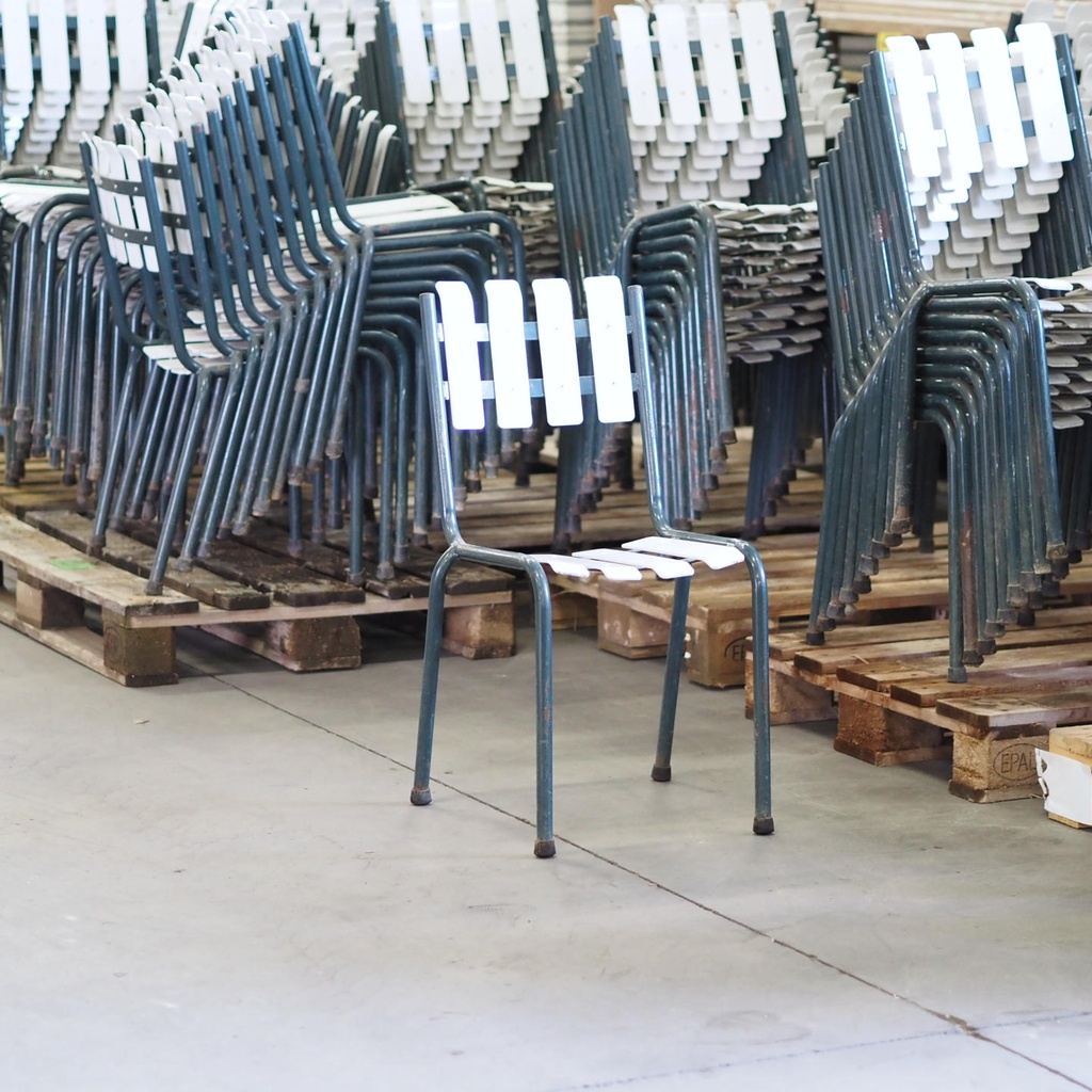 Stackable outdoor chair 'Flotille' by SIF from the Park of Versailles Palace