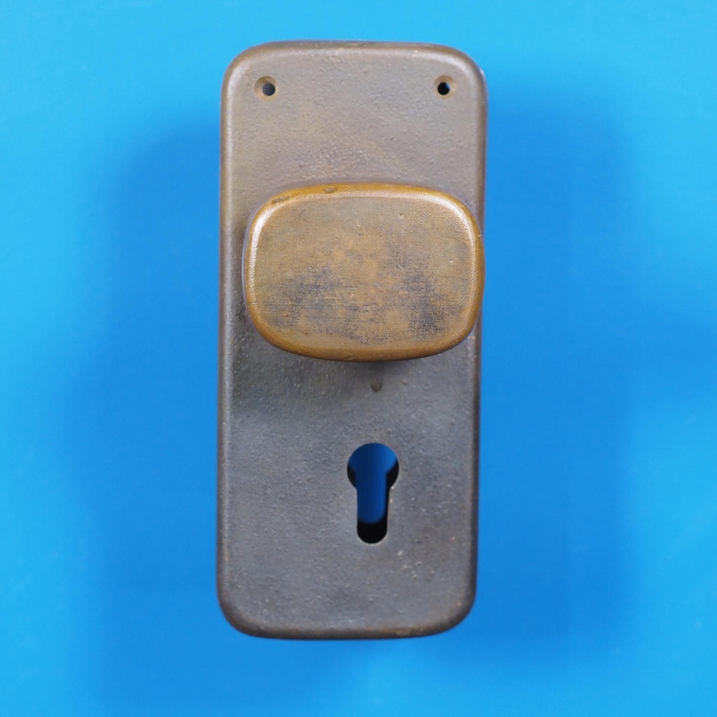 Double door pull handle with key and fixing holes in sand-cast bronze by Jules Wabbes from the Générale de Banque - Fixed (Right/Left)