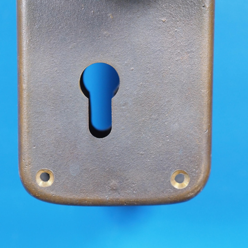 Double door pull handle with key and fixing holes in sand-cast bronze by Jules Wabbes from the Générale de Banque - Fixed (Right/Left)