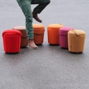 Round ottoman with belt by Satelliet (various colors/finishes)