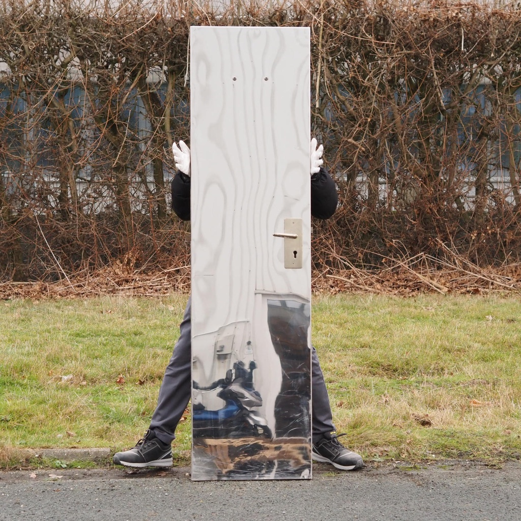 Service door in stainless steel with handle by Jules Wabbes (H. 198 x 53 cm) - Left