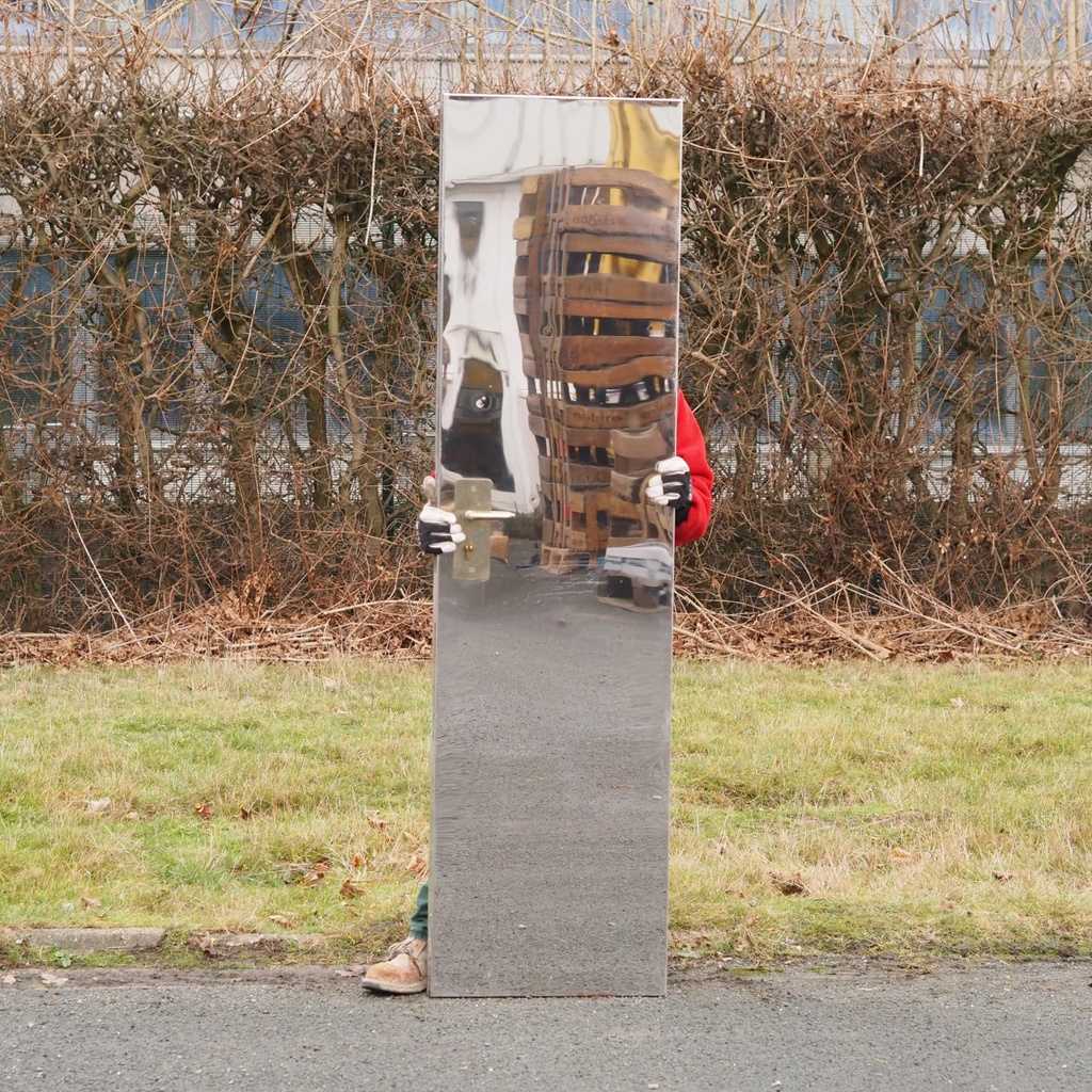 Door in stainless steel with bronze door handles by Jules Wabbes (H. 198 x 53 cm) - Right