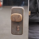 Door in stainless steel with bronze door handles by Jules Wabbes (H. 198 x 53 cm) - Right