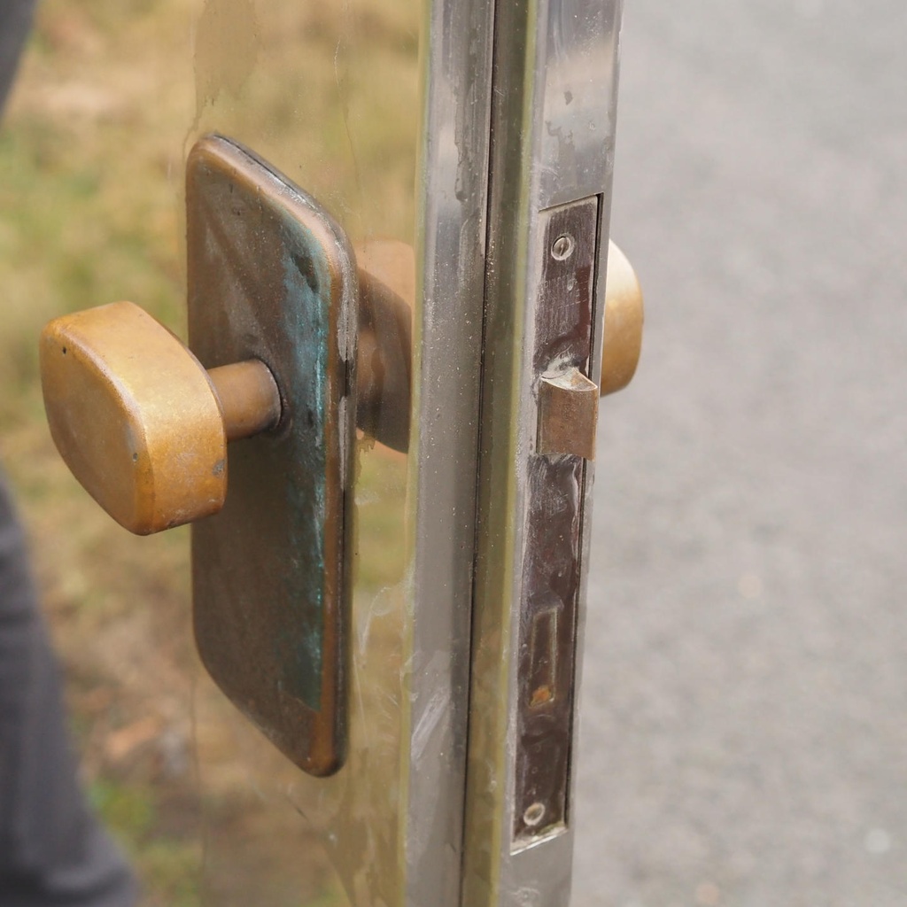Door in stainless steel with bronze door handles by Jules Wabbes (H. 200 x 79 cm) - Left