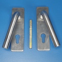 Door handle in brushed stainless steel with key plate (with or without keyhole)
