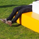 Bench with backrest in synthetic leather by Drisag