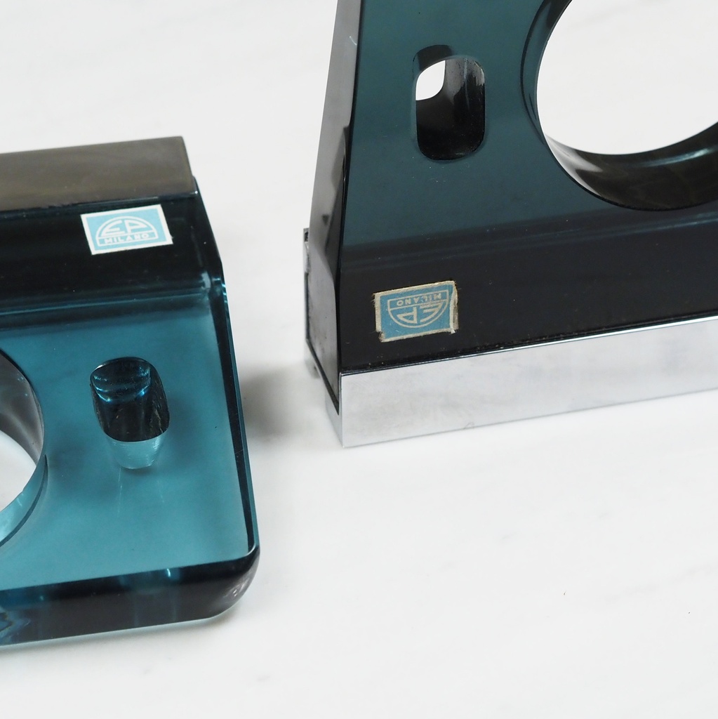 Large wall soap holder in smoked pressed glass by Inda