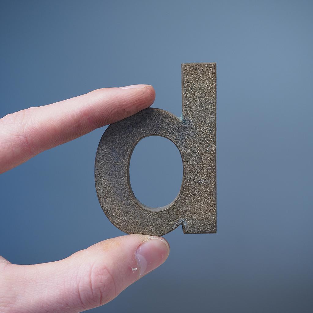 Letter 'd' in sand-cast bronze by Jules Wabbes from the Générale de Banque