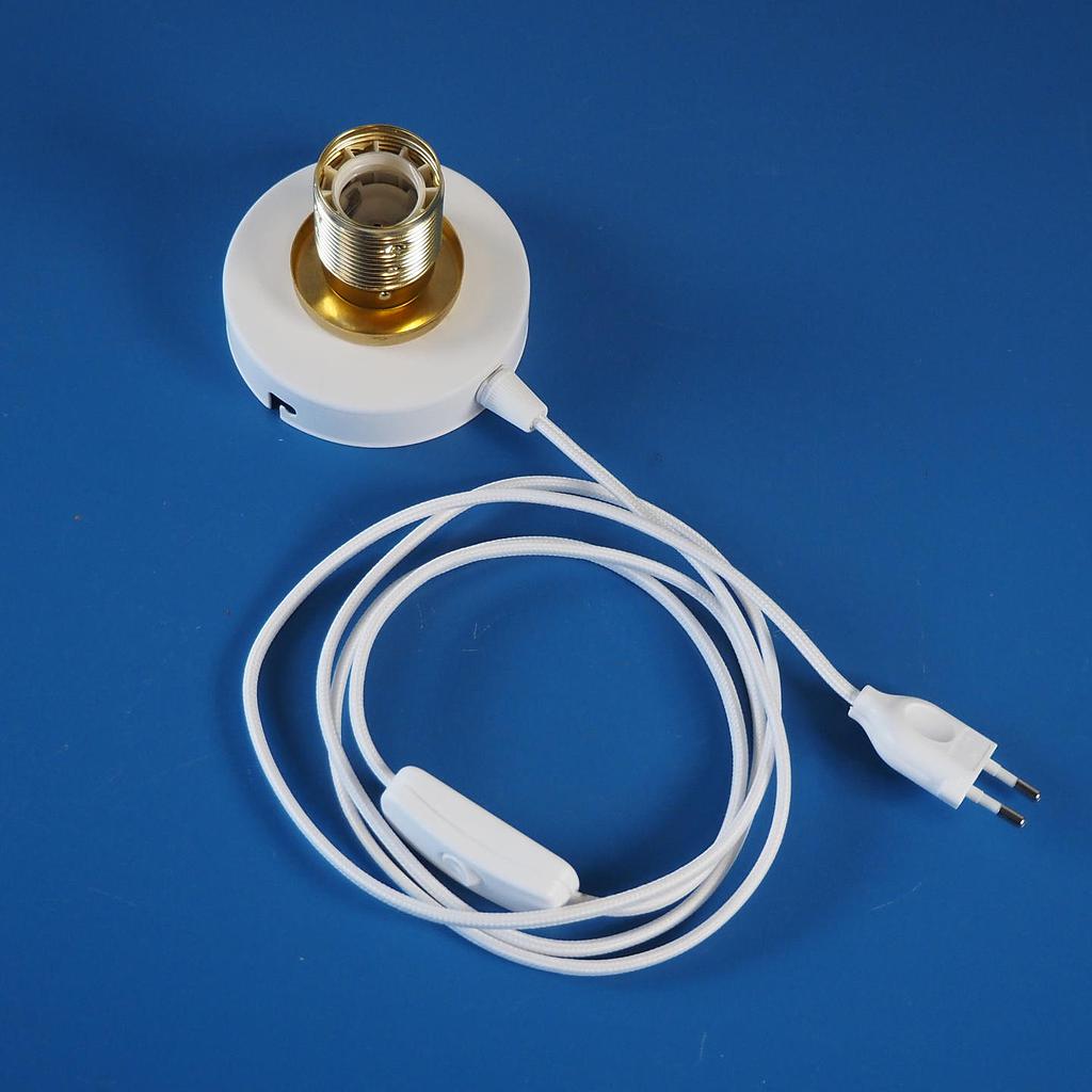 Metal ceiling cap with switch and plug + textile cable 190 cm long - WHITE