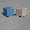 Square ottoman upholstered in grey or blue fabric