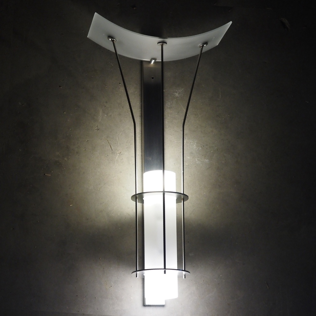 Wall sconce in stainless steel with frosted glass diffusers