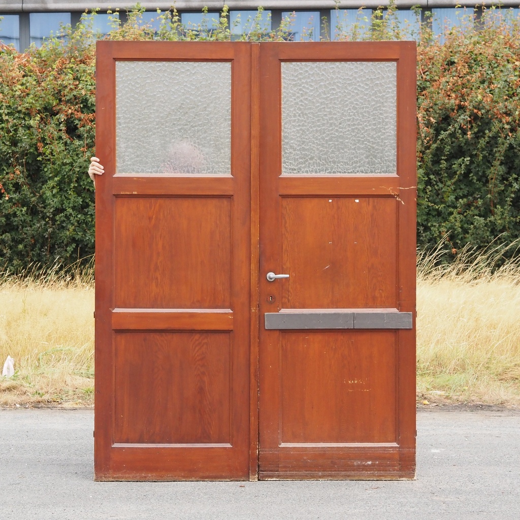 Double door in varnished pitch pine with flemish glass panels (H. 233 x W. 168,4 cm) - Right