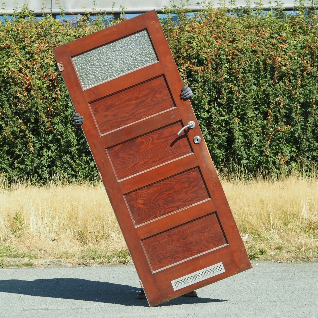 Door in pitch pine with textured glass panel (H. 203 x W. 81,5 cm) - Right