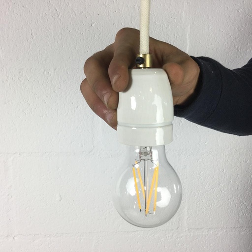 [999LIG5023] White socket E27 in gloss porcelain with brass (New)