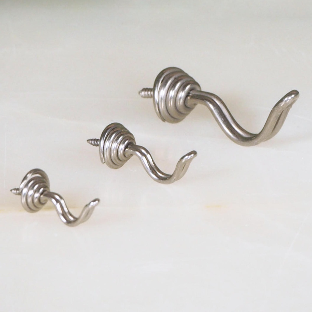 Wire hook with curved base in nickel plated steel (3 pcs)