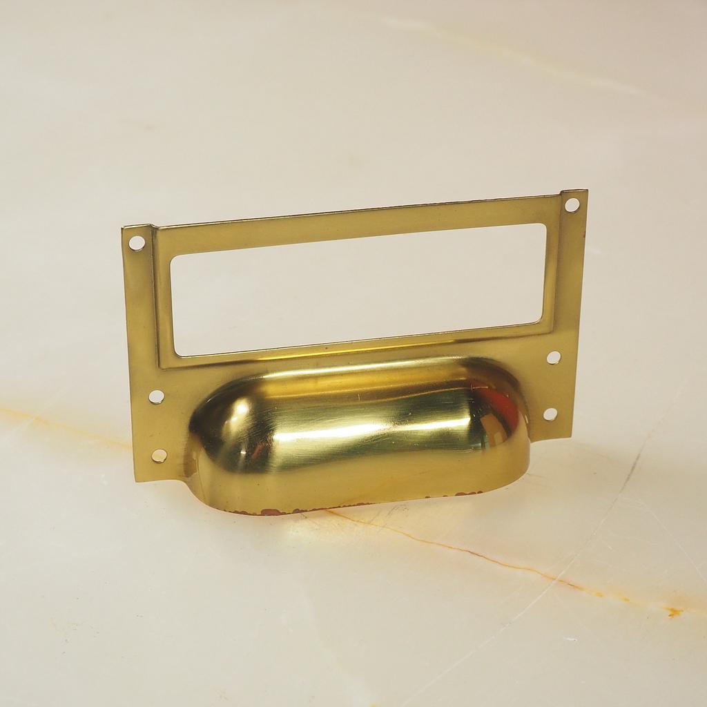 [183HAR018] Cup handle in brass with label holder (ca. 1950)