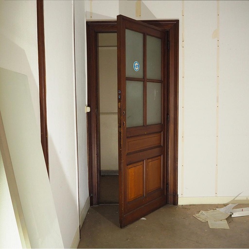 [202DOP002] Door in solid wood and opaque glass from Ixelles City Hall (H. 222 x W. 87,5 cm) - Left