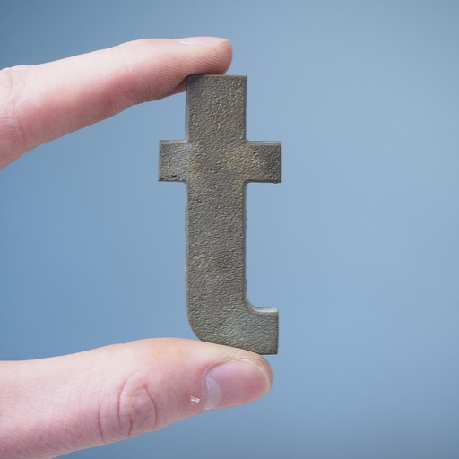 [005HAR0047] Letter 't' in sand-cast bronze by Jules Wabbes from the Générale de Banque