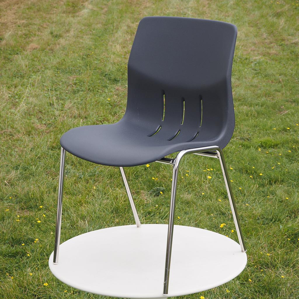 [901FUR1006] Stackable chair with anthracite polypropylene shell and tubular steel legs