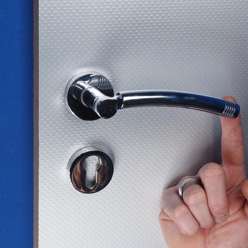 [218HAR002] Door handle by Fusital with key rosettes in chromed stainless steel