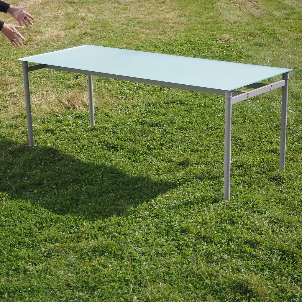 [999FUR1315] Table by Luc Vincent for Bulo with frosted tempered glass top (200 x 80 cm)