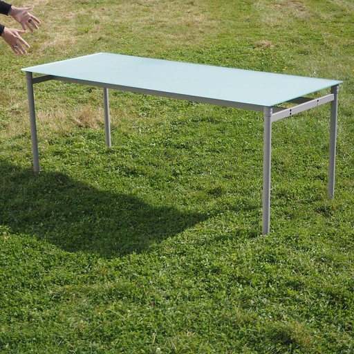 [999FUR1315] Table by Luc Vincent for Bulo with frosted tempered glass top (200 x 80 cm)