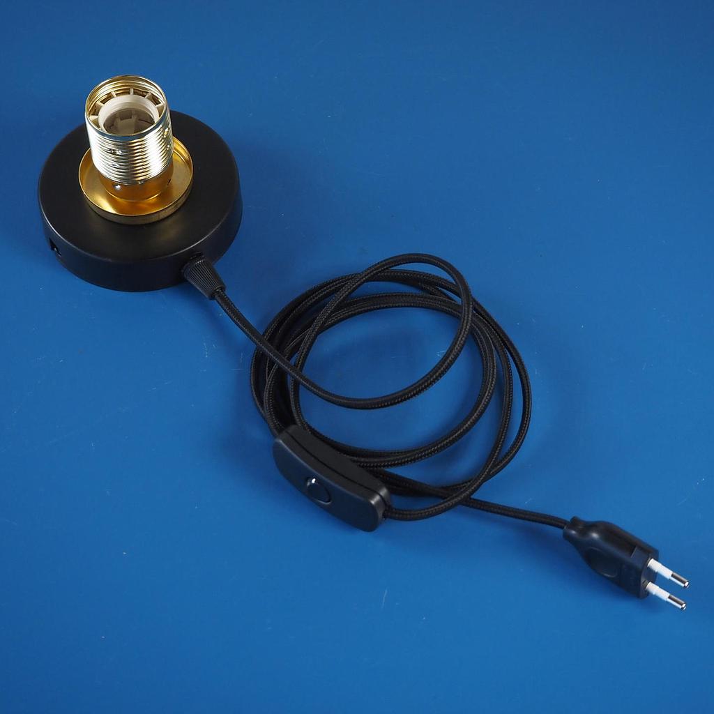 [999EXT034] Metal ceiling cap with switch and plug + textile cable 190 cm long - BLACK