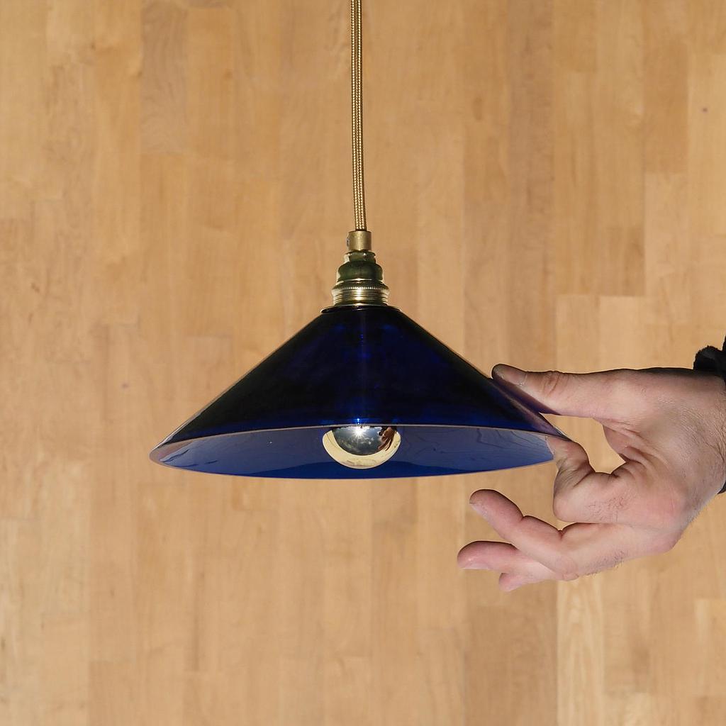 [334LIG002] Hanging light 'Nicolo' in opaline glass - Clear cobalt blue