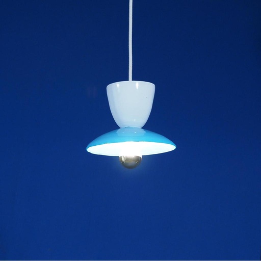 [334LIG006] Hanging light 'Clea' in opaline glass - Sky blue/White