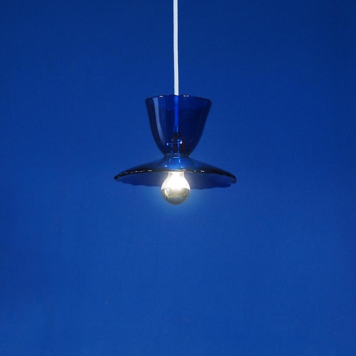 [334LIG009] Hanging light 'Lara' in opaline glass - Clear cobalt blue