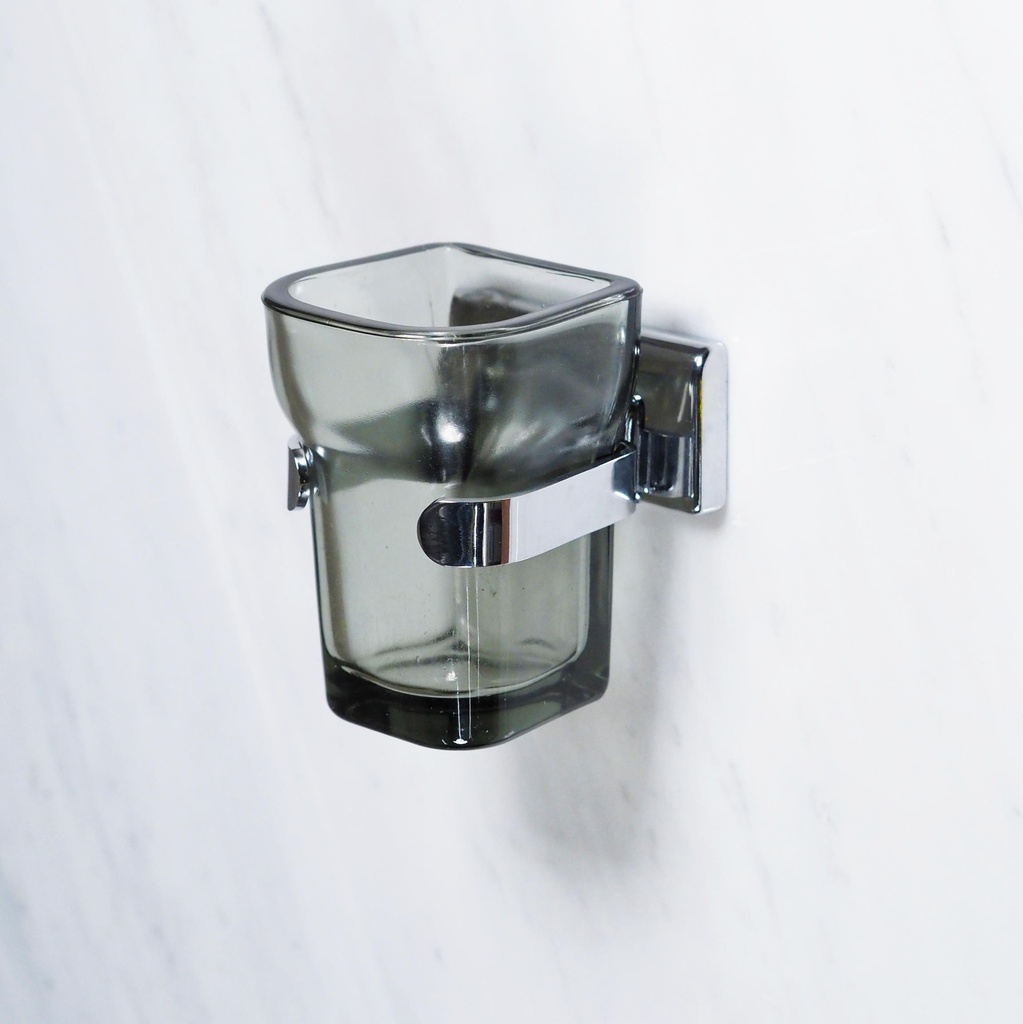 [239SAN007] Glass holder in smoked pressed glass by Inda