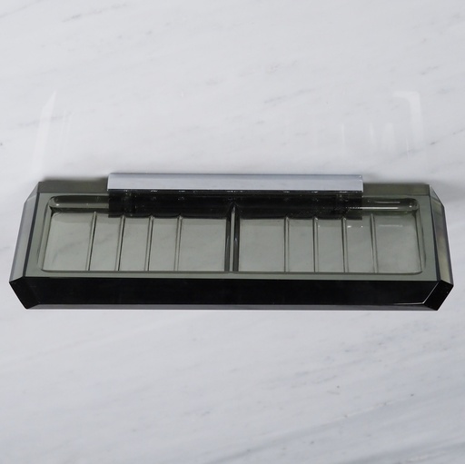 [239SAN012] Large wall soap holder in smoked pressed glass by Inda