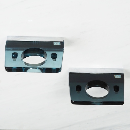 Wall glass holder in smoked pressed glass by E.P. Milano
