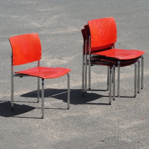 [901FUR891] Stackable chair in red plywood by Kusch+Co