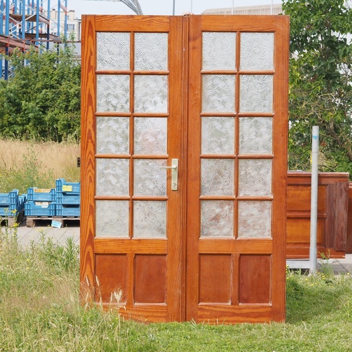 [999DOP1037] Double door in varnished solid pine with textured glass panels (H. 215 x W. 141 cm) - Left