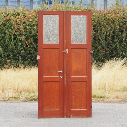 [999DOP1025] Double door in varnished solid pine with flemish glass panels (H. 250 x W. 123 cm) - Right