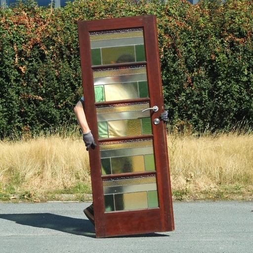 [999DOP1034] Door in pitch pine with stained glass panels (H. 202,5 x W. 71,5 cm) - Left